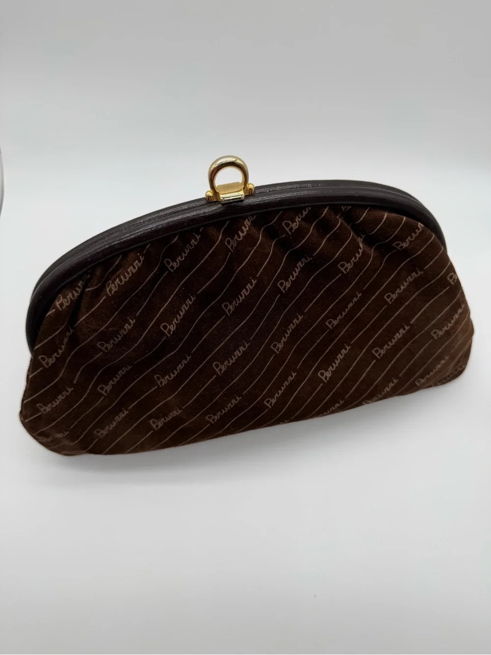 Vintage Late 1960s–1970s Peruzzi Italy Brown Suede Leather Frame Shoulder Bag